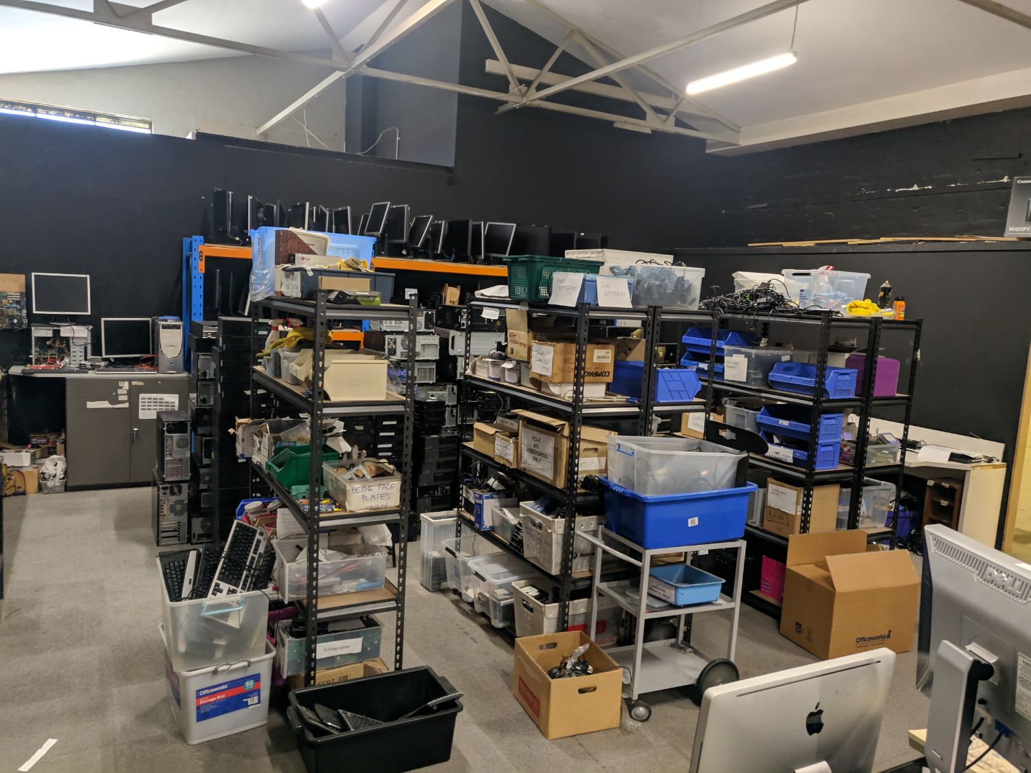 The warehouse with equipment ready for refurbishment