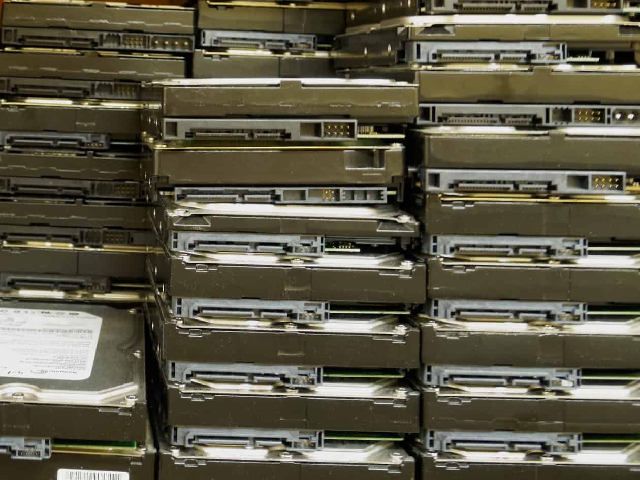 Stacked hard drives for recycling
