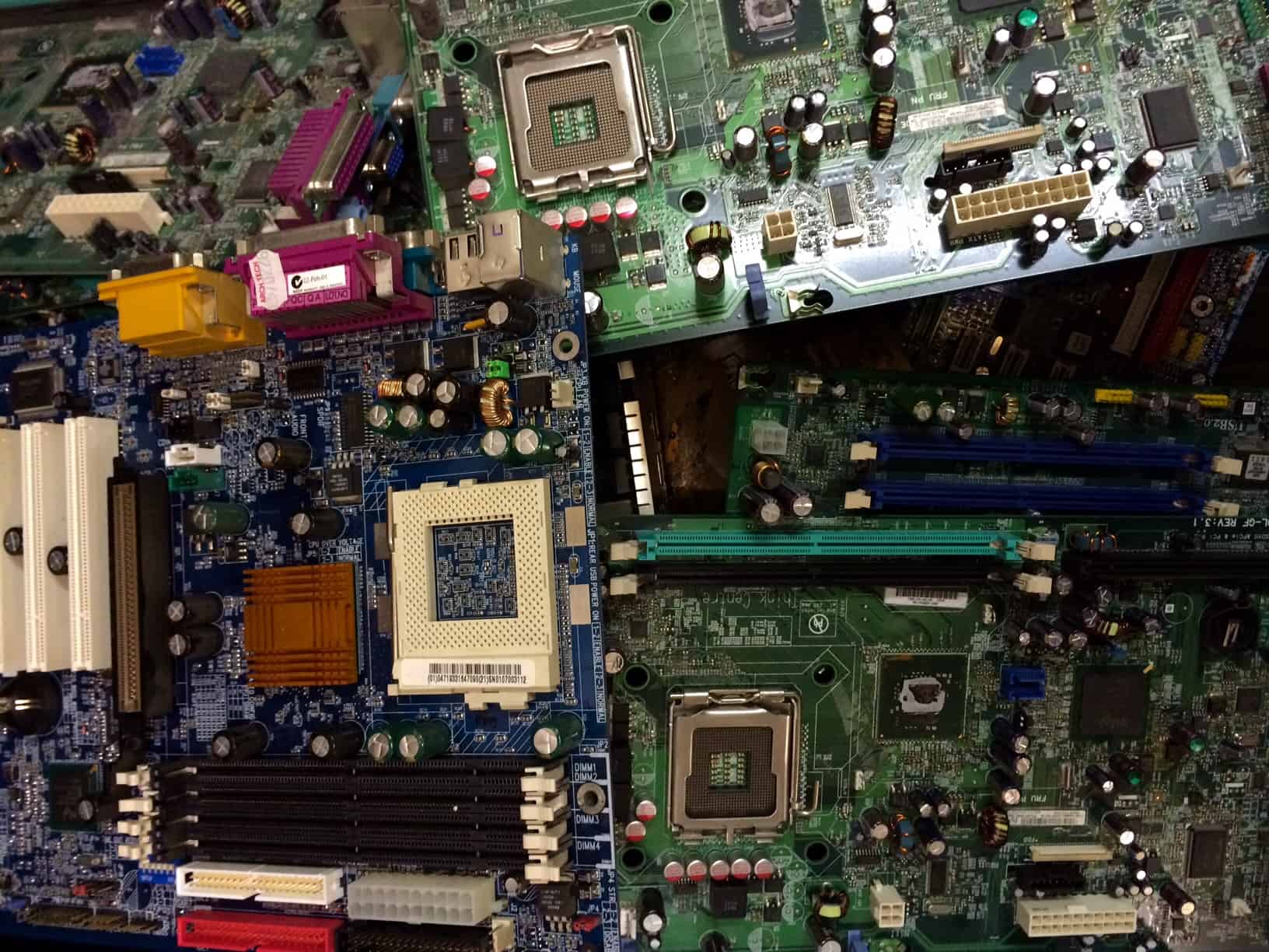 Motherboards awaiting recycling