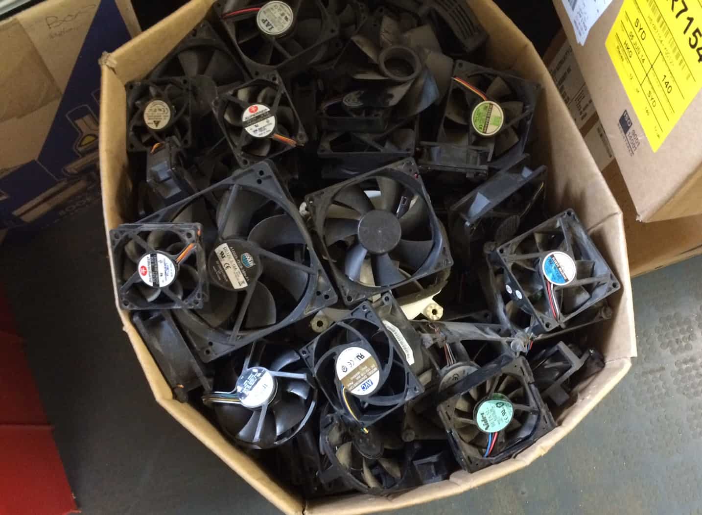 Box of cooling fans